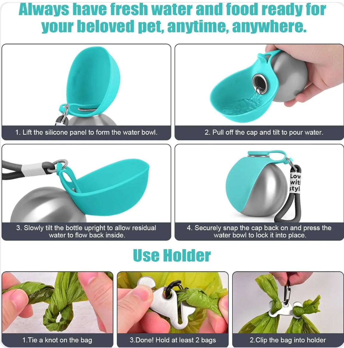Dogs Drinking Bottle with Silicone Bowl,